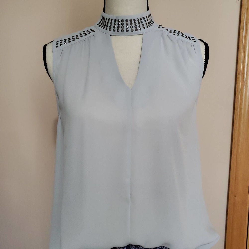 Studio Y Sheer Gray Studded Top Sz M